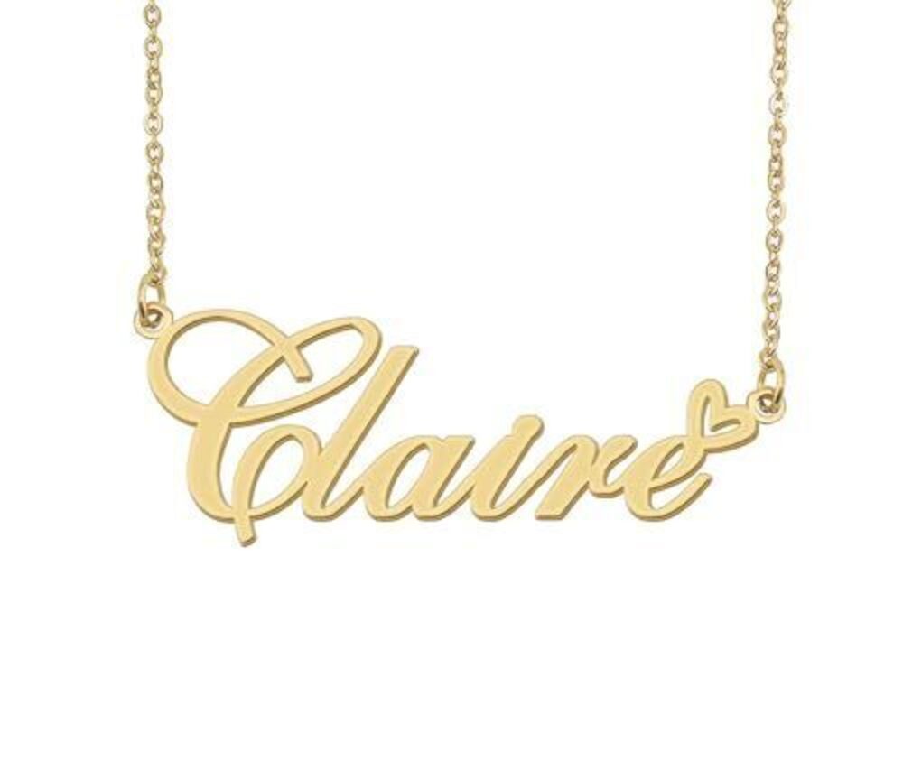 7004 Claire Name Necklace Heart Charm Pendant 18k Gold Plated Stainless